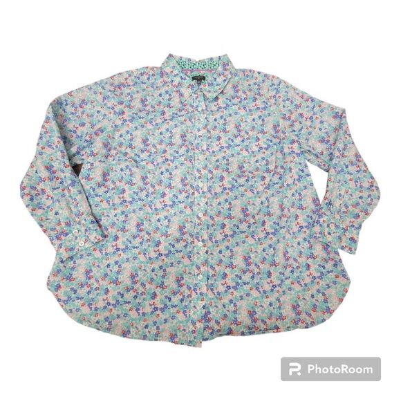 Talbots Casual Long Sleeve Button Down Shirt Floral Blue Women's Plus Size 2X - Picture 2 of 7
